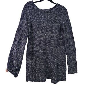 White House Black Market Women's Navy, Silver Metallic Long Tunic Sweater Size S